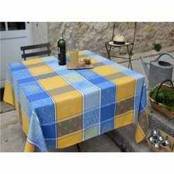 L'Ensoleillade - Valbonne Blue & Yellow Tablecloth 180cm Round