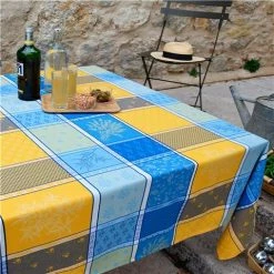 L'Ensoleillade - Valbonne Blue & Yellow Tablecloth Treated 320x180cm