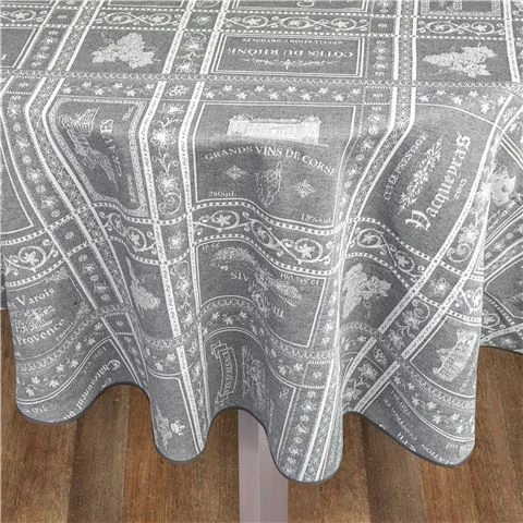 L'Ensoleillade - Bar A Vins Coated Tablecloth Grey 180cm 1 L'Ensoleillade - Bar A Vins Coated Tablecloth Grey 180cm
