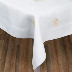 Serenk - Sea Urchin White Linen Tablecloth Gold 155x250cm