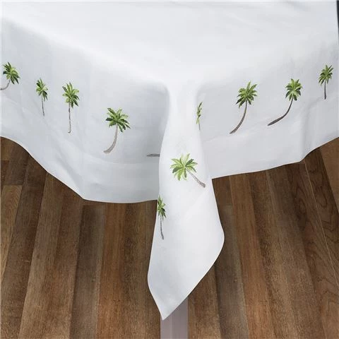 Serenk - Palm Tree Linen Tablecloth White 155x250cm 1 Serenk - Palm Tree Linen Tablecloth White 155x250cm