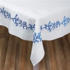 Serenk - Coral Tablecloth White & Blue 155x250cm