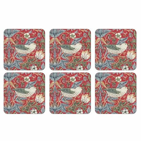 Pimpernel - Strawberry Thief Morris & Coaster Red Set 6pce 1 Pimpernel - Strawberry Thief Morris & Coaster Red Set 6pce