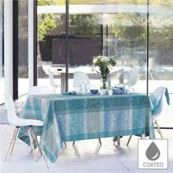 Garnier-Thiebaut - Thousand Lace Turquoise Coated Tablecloth