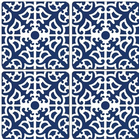 Williamsburg - Hardboard Coaster Parterre Blue Set 4pce 1 Williamsburg - Hardboard Coaster Parterre Blue Set 4pce