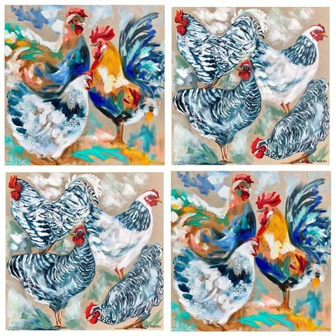 Lilli Rock - Chook Coaster Set Multicoloured 4pce 1 Lilli Rock - Chook Coaster Set Multicoloured 4pce