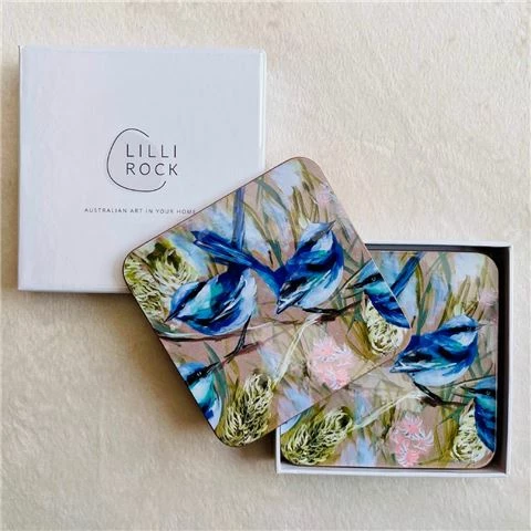 Lilli Rock - Coaster Vibrant Wrens & Spring Banksia Set 4pce 1 Lilli Rock - Coaster Vibrant Wrens & Spring Banksia Set 4pce