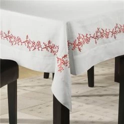 Serenk - Coral Tablecloth White & Red 155x250cm