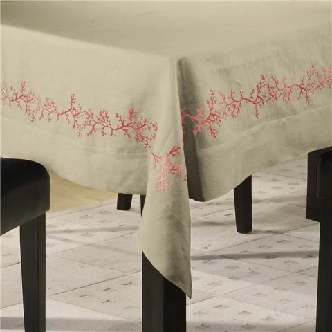 Serenk - Coral Tablecloth Natural & Orange 160x350cm 1 Serenk - Coral Tablecloth Natural & Orange 160x350cm